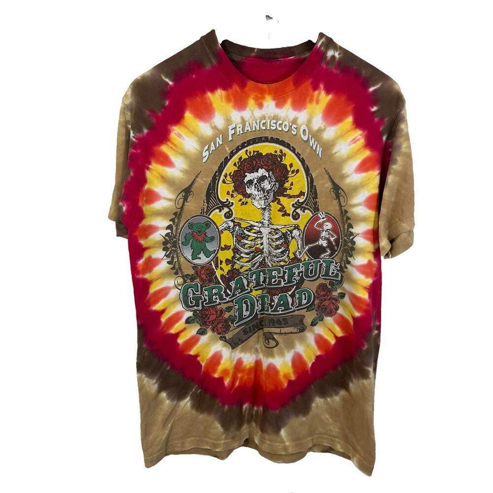 Liquid Blue Grateful Dead Tie Dye Graphic Tee Mens M Skeleton Roses Reprint